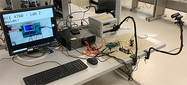 Hunter Adams' ECE 4760 lab is set up for remote work.