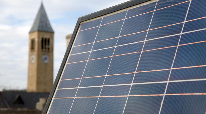 Solar panels on the roof of Day Hall. Credit: Lindsay France (UREL)
