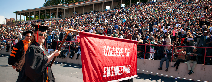 Carrying the Engineering College banner