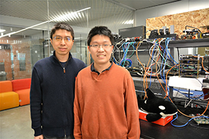 Steve Dai and Zhiru Zhang in the hardware lab